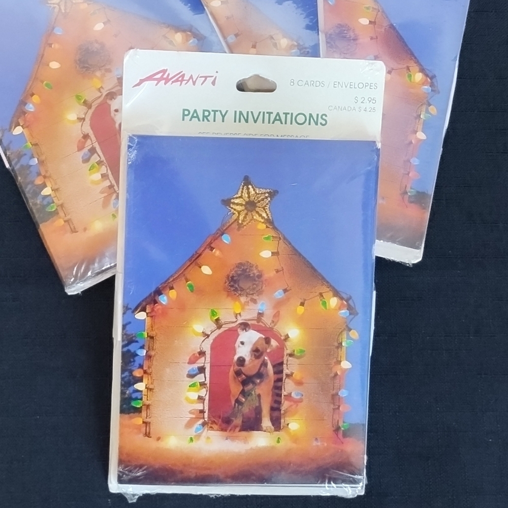 Vintage NOS New In Package Avanti Festive Christmas Dog House Party Invitations